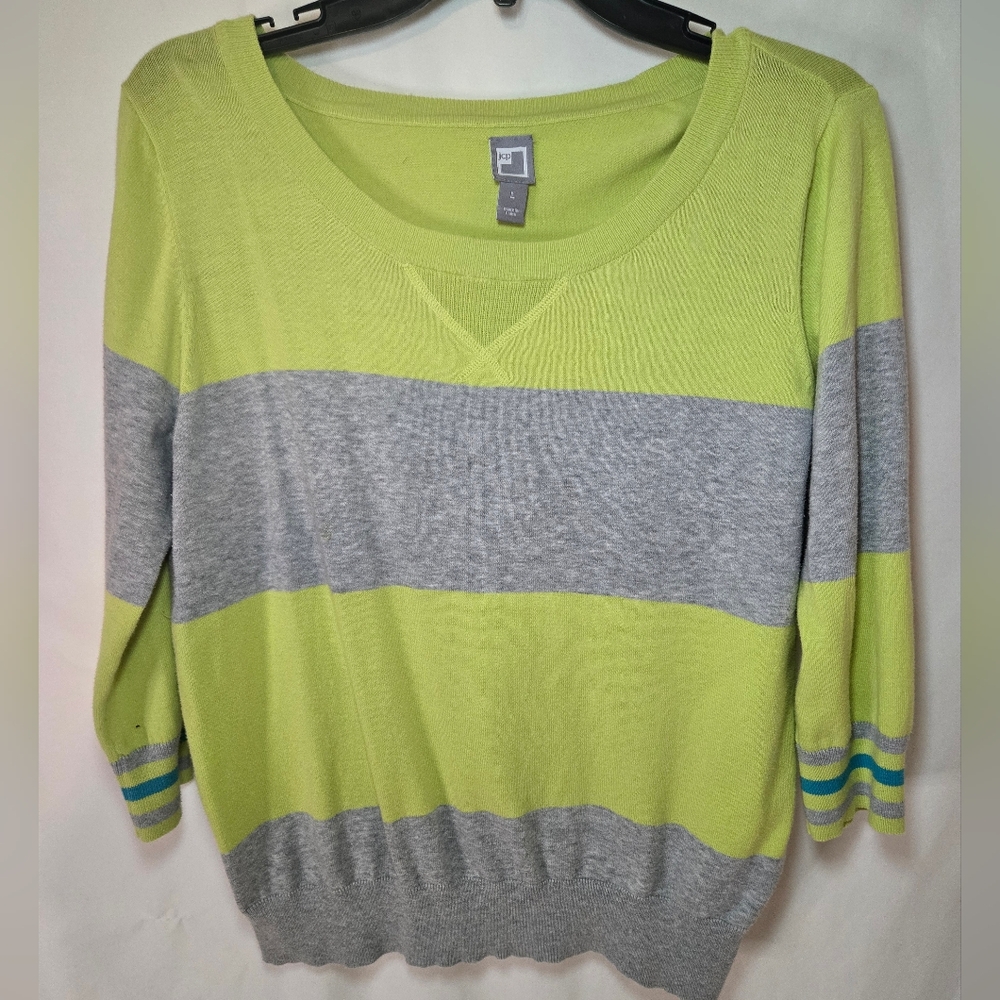 JCPenney Sweater Long Sleeve Crew Neck Lime Green/Gray Size Large
